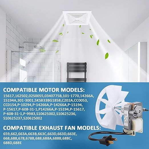 S97012038 Bathroom Vent Exhaust Fan Motor Replacement Electric Motors Kit Fit - Image 4