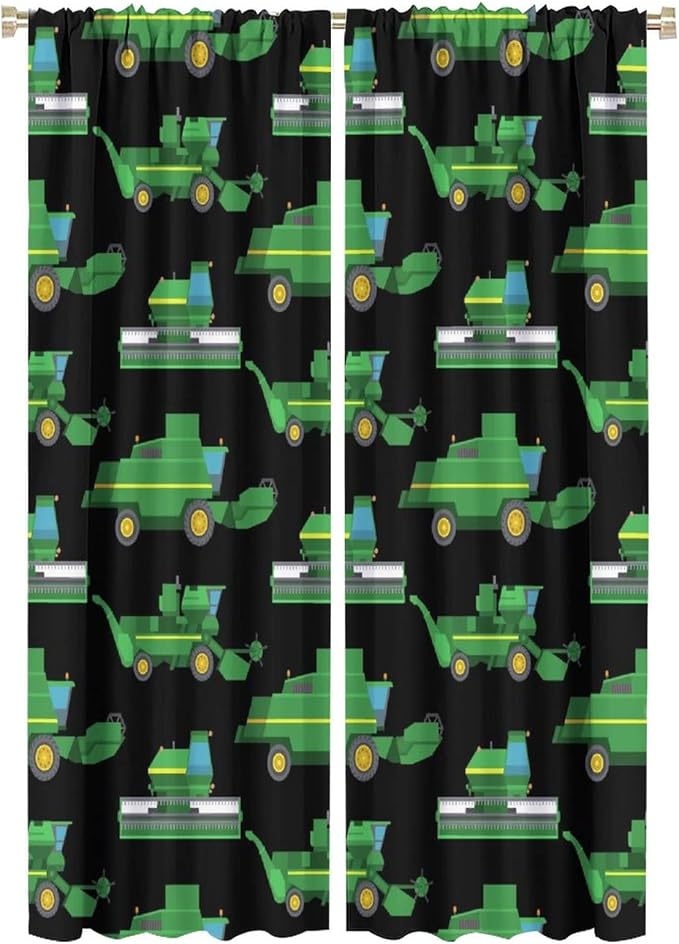 Kids Agriculture Machine Window Curtains, Farm Equipment Tractors Transport by SHElifestyle