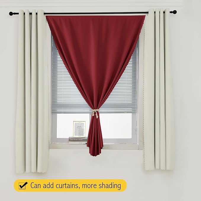 Self Adhesive Curtains, Stick Curtain Blackout Shades Window Cover Curtains for Living Room No Drilling, 47" W X 79" L, Burgundy, 1 Panel