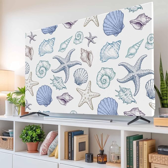 Watercolor Marine Life Starfish Shell Indoor TV Cover, Elastic TV Screen - Image 6