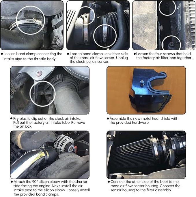 PTNHZ 4" Cold Air Intake Filter w/Heat Shield Kit Compatible - Image 7