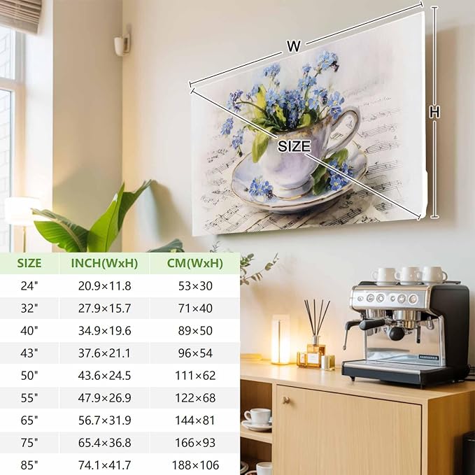 Watercolor Spring Flower Teacup Indoor TV Cover, Elastic TV Screen Protector - Image 3