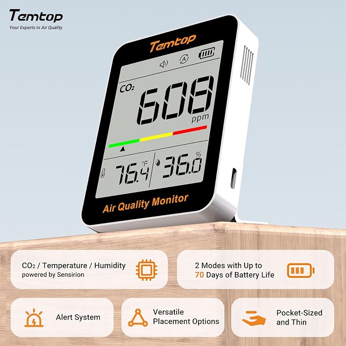 Temtop C1 Dual Pack CO2 Monitor Indoor Air Quality Monitor Portable CO2 Meter - Image 2