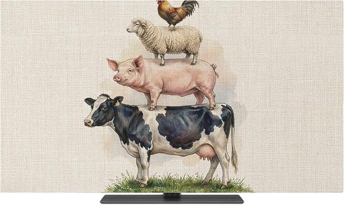 Rustic Cow Pig Sheep Rooster Indoor TV Cover, Elastic TV Screen Protector Farm by Unknown