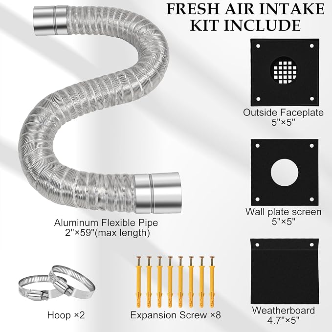 VICAMB Pellet Stove Vent Pipe Kit, Pellet Stove Fresh Airs Intake Kit Includes - Image 2