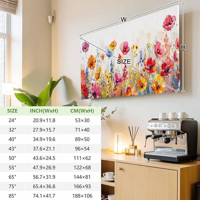 Watercolor Country Flowers Indoor TV Cover, Elastic TV Screen Protector Red - Image 3