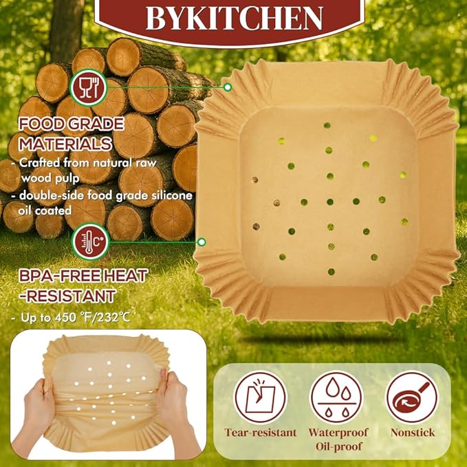 BYKITCHEN 300PCS Perforated Air Fryer Disposable Paper Liners - Image 6