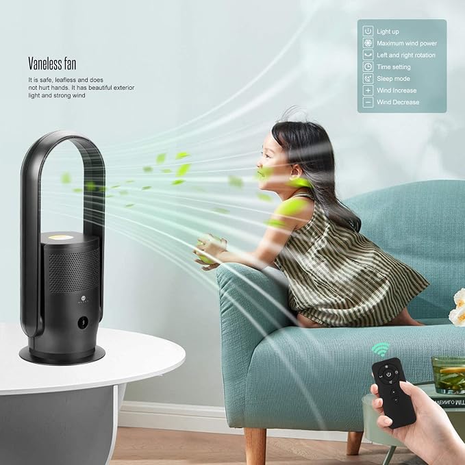ULTTY Bladeless Tower Fan for Bedroom, Ultra Quiet Standing Fan, 9 Speeds 3 - Image 4