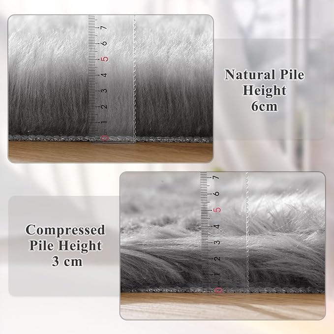 ORINOVA Round Rugs 6ft Silver Grey Fuzzy Faux Sheepskin Washable Furry Fur Area Rugs for Bedroom Large Boho Circle Nursery Rug
