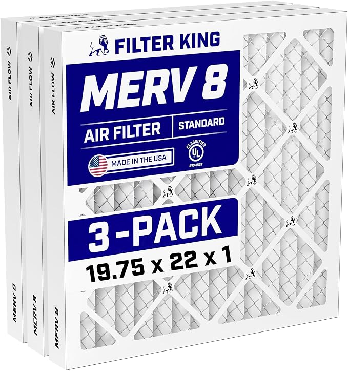 Filter King Air Filters 19.75x22x1 | 3-PACK | MERV 8 HVAC Pleated AC Furnace by FilterKing