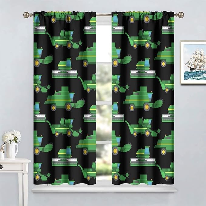 Kids Agriculture Machine Window Curtains, Farm Equipment Tractors Transport - Image 2
