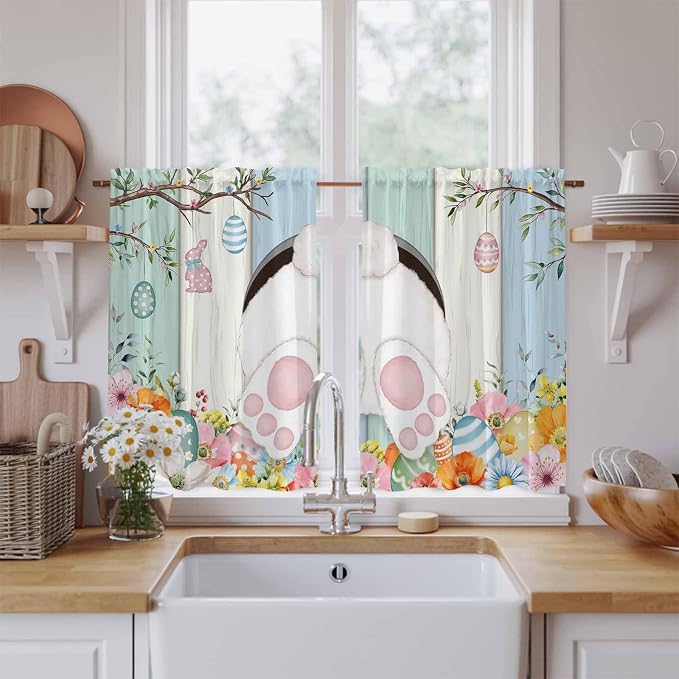 Easter Kitchen Tier Curtains 45 Inch Long 2 Panel Set, Rod Pocket Short Window by Unknown