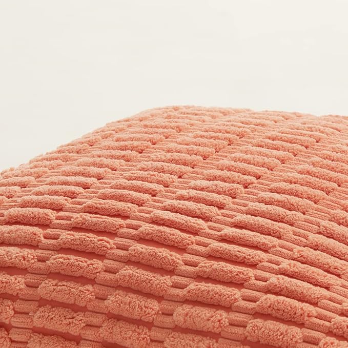 Fancy Homi 4 Packs Boho Coral Decorative Throw Pillow Covers 14x14 Inch for Living Room Couch Bed Sofa, Rustic Modern Farmhouse Home Decor, Soft Plush Corduroy Peach Cute Square Cushion Case 35x35 cm