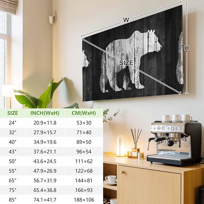 Brown Bear Silhouette Indoor TV Cover, Elastic TV Screen Protector Retro Wooden - Image 3