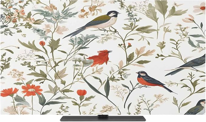 Spring Orange Flowers Birds Indoor TV Cover, Elastic TV Screen Protector Farm by Unknown