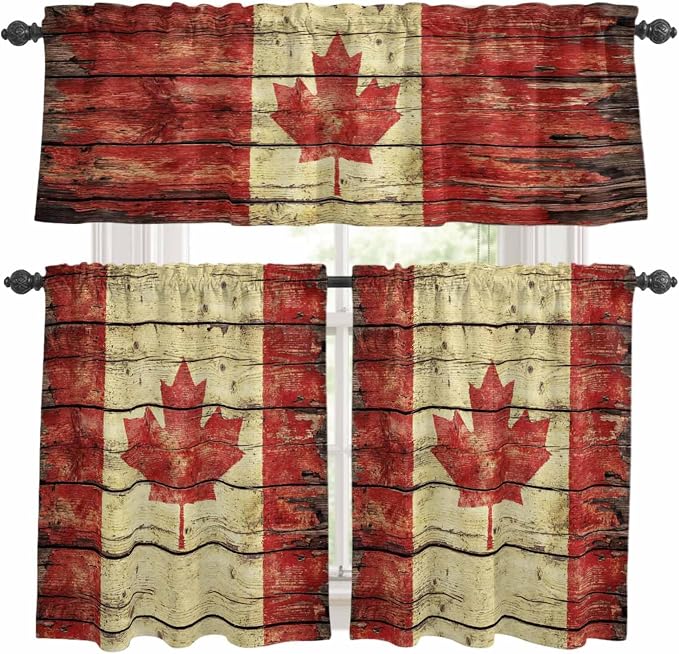 Kitchen Curtains Tiers and Valance Set of 3, Canada Light Filtering Window by Anzona