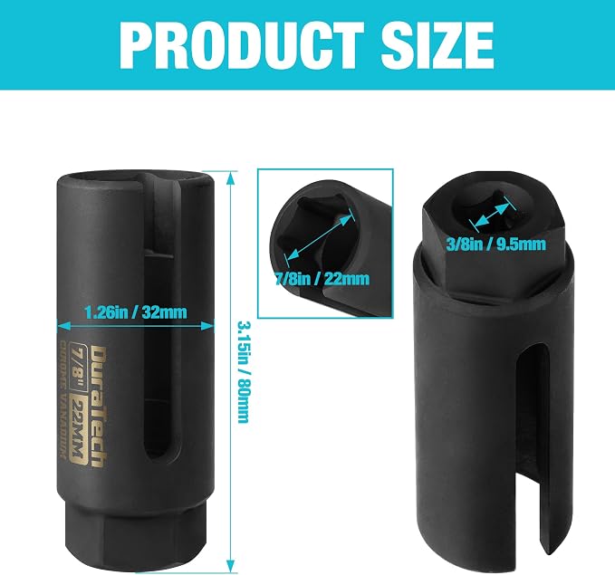 DURATECH O2 Oxygen Sensor Socket 3/8" Drive x 7/8", Oxygen Sensor Remover Tool - Image 3