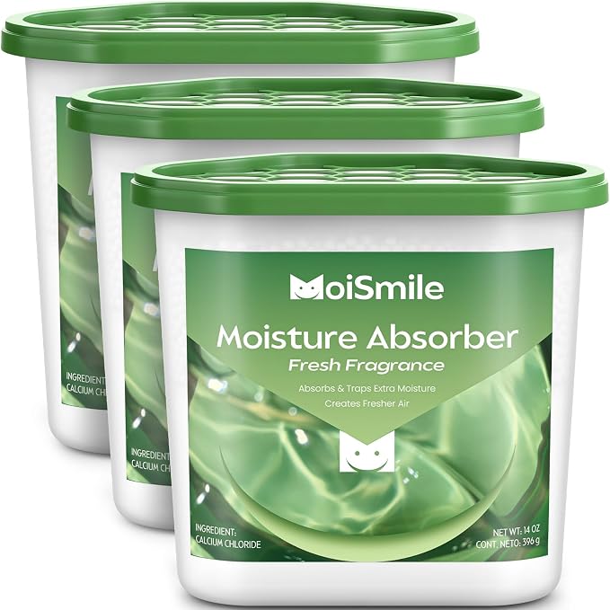 Large Moisture Absorber Buckets, 14 oz Each, Fresh Scent, 3 Pack | 14 oz Net by MoistureAbsorbers