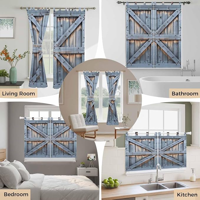 Farmhouse Wood Grain Bedroom Curtains 63 Inch Length, Window Curtains Tab Top - Image 7