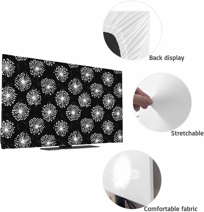 Abstract Dandelion on Black Indoor TV Cover, Elastic TV Screen Protector Summer - Image 7