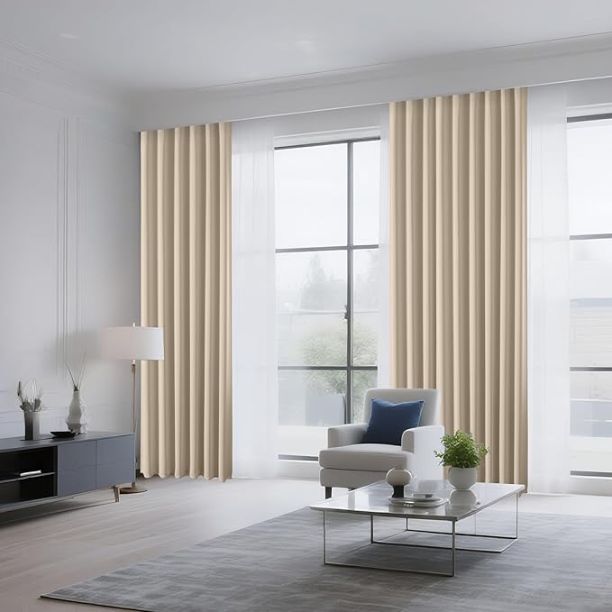 CUCRAF Light Beige Blackout Curtains 45 inch Length 2 Panels Set, Rod Pocket Room Darkening Drapes for Bedroom Living Room, Insulated Thermal Light Blocking Window Curtain (W52 x L45 Inch)