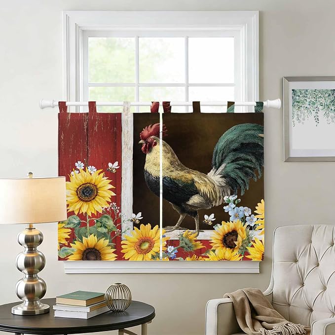 Chicken Sunflowers Bedroom Curtains 63 Inch Length, Window Curtains Tab Top - Image 2