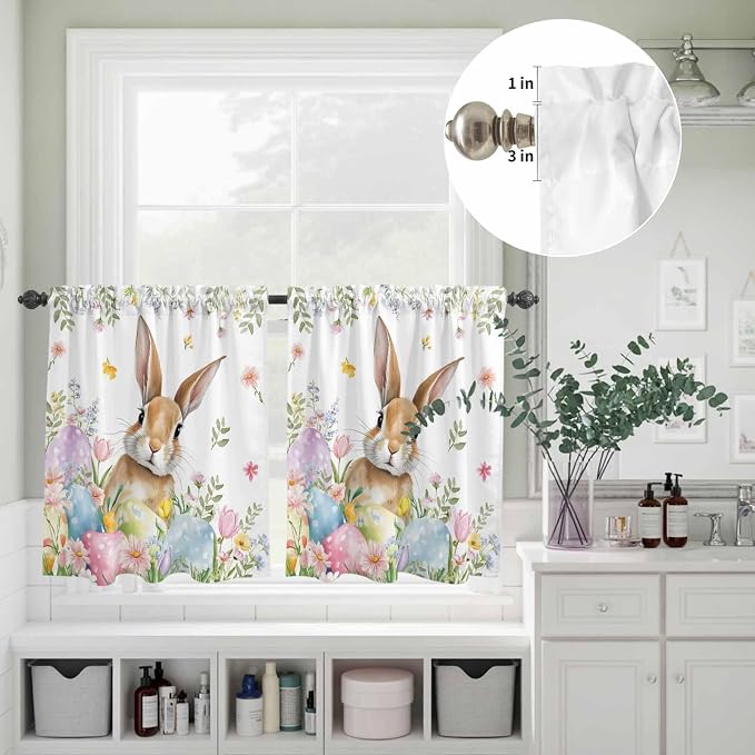 Kitchen Curtains Tiers and Valance Set of 3, Easter Light Filtering Window - Image 8