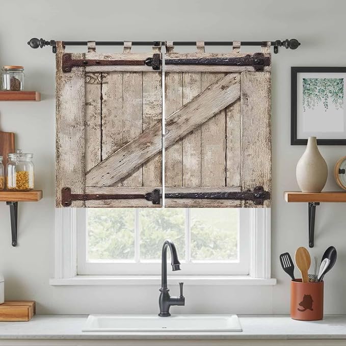 Farmhouse Wood Grain Bedroom Curtains 63 Inch Length, Window Curtains Tab Top - Image 3