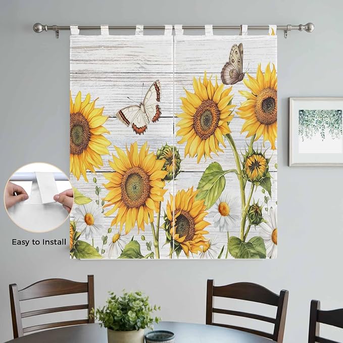 Yellow Sunflowers Living Room Curtains 84 Inch Length, Window Curtains Tab Top - Image 4