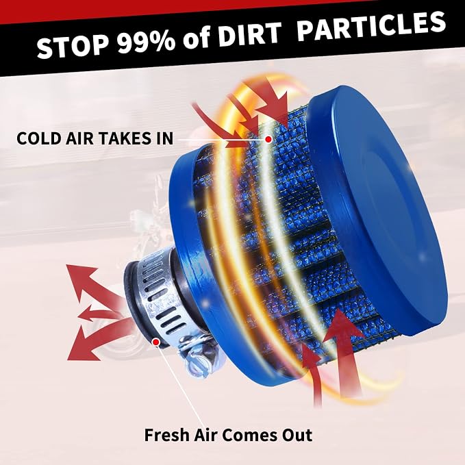 12mm Air Filter: High Flow Air Breather Cold Air Intake Filter - Image 2