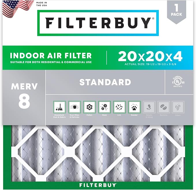 Filterbuy 20x20x4 Air Filter MERV 8 Essential Dust & Allergy Defense, by Filterbuy