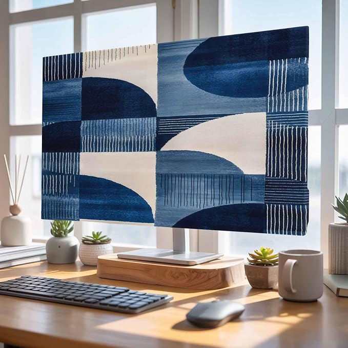 Dark Blue Color Blocks Indoor TV Cover, Elastic TV Screen Protector Abstract - Image 4