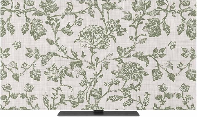 Pastoral Green Flower Leaves Indoor TV Cover, Elastic TV Screen Protector by Unknown