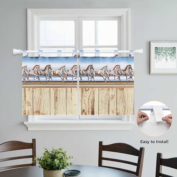 Western Horse Kitchen Curtains 36 Inch Length, Small Window Curtains Tab Top - Image 4