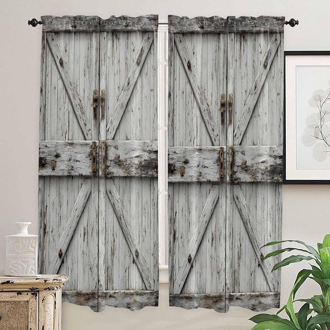 Vintage Gate Living Room Curtains 72 Inches length, Farmhouse Wooden Grain - Image 2