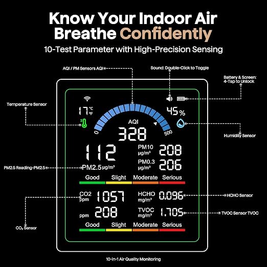 Air Quality Monitor Indoor, 10 in 1 Portable Smart Air Quality Tester - Image 5