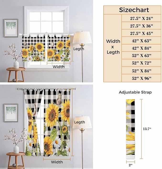 Sunflowers Living Room Curtains 84 Inch Length, Window Curtains Tab Top - Image 8