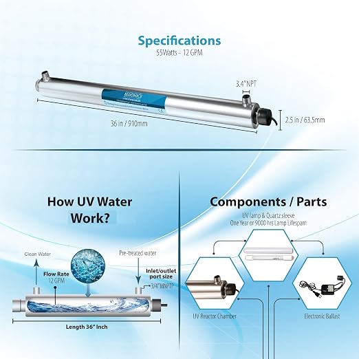 Bluonics Powerful Whole House & Well Water System 55W UV Ultraviolet w/Sediment - Image 4