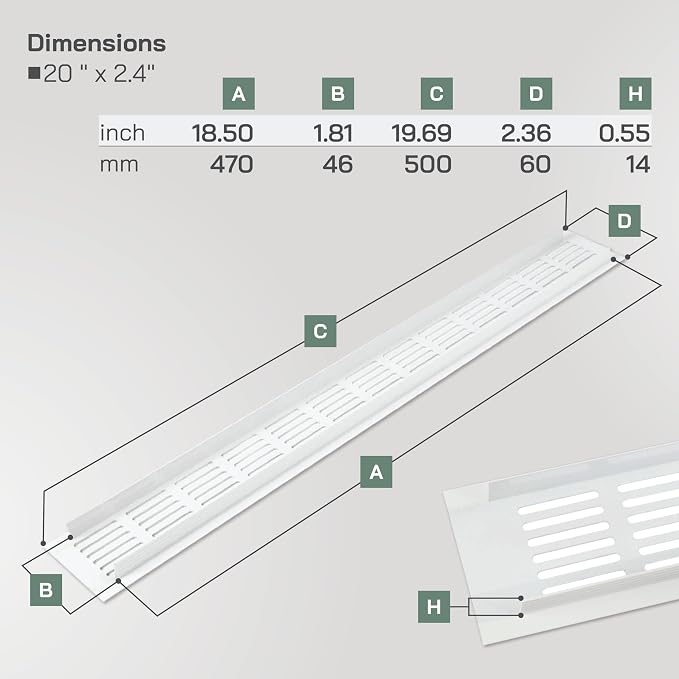 Vent Systems 19.69 x 2.36 Inch Air Supply Ventilation Grille - Image 2