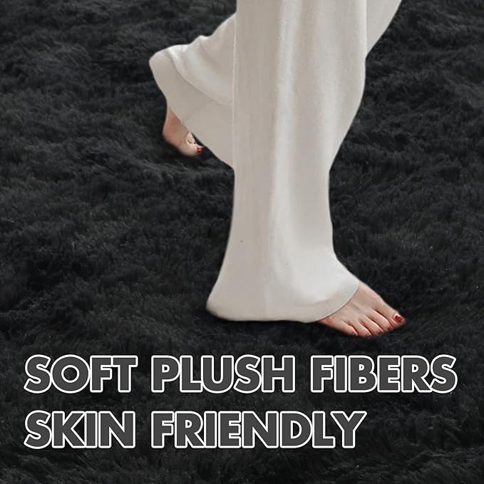 5x7 Ft Shag Black Rug for Bedroom, Tie Dyed Ultra Soft Fluffy Furry Area Rugs for Living Room Indoor Floor, Aesthetic Carpet for Kids Home Decor
