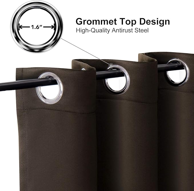 ChrisDowa Grommet Blackout Curtains for Bedroom and Living Room - 2 Panels Set Thermal Insulated Room Darkening Curtains (Brown, 52W x 63L)