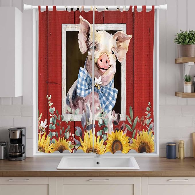 Pig Sunflowers Living Room Curtains 84 Inch Length, Window Curtains Tab Top - Image 9
