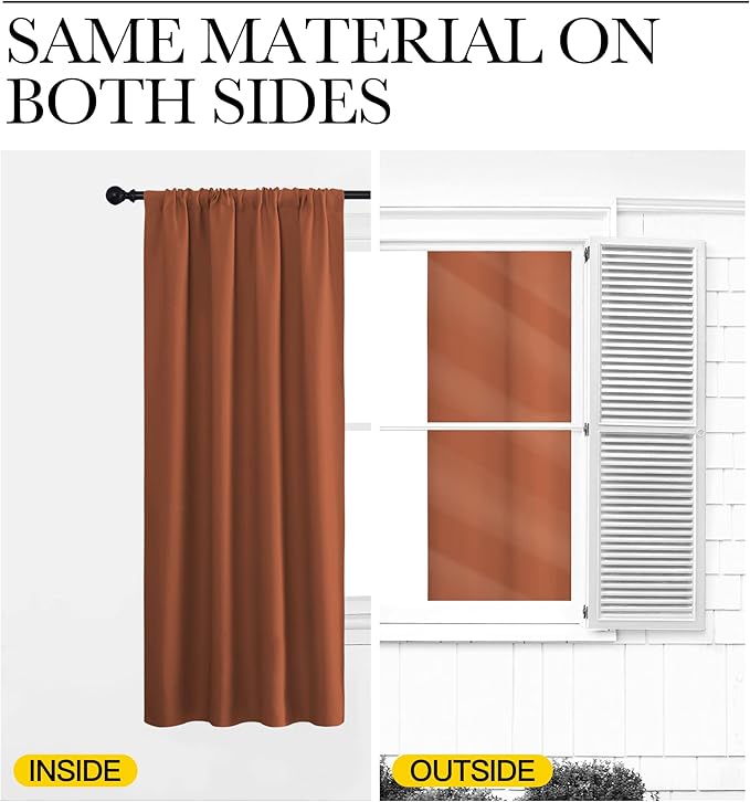 NICETOWN RV Blackout Curtains for Camper Windows, Burnt Orange, 34" x 30", Set of 2, Kitchen Curtains, Short Blackout Drapes, Thermal Insulated Rod Pocket Window Treatment Draperies for Nursery