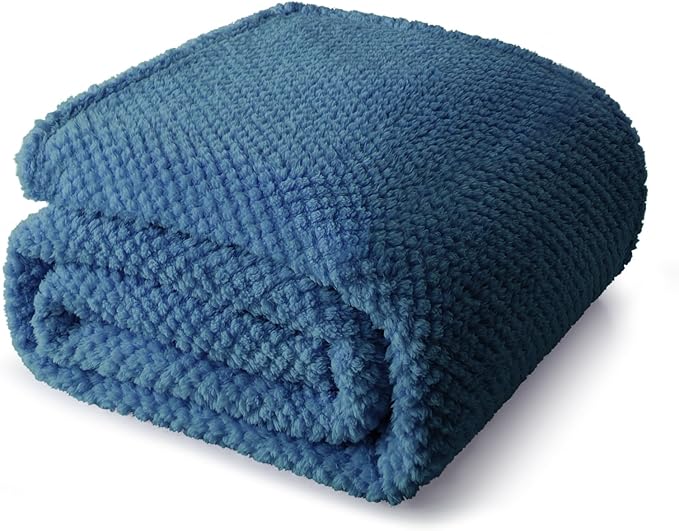 Whale Flotilla Queen Size Fuzzy Fleece Blanket for Bed, 90x90 Inch Fluffy Warm Soft Jacquard Blankets for All Season, Lightweight and Cozy, Navy Blue
