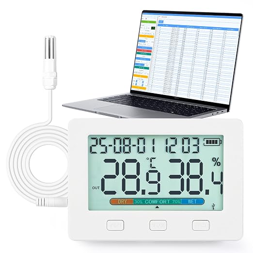 Indoor Temperature and Humidity, Two sensors Inside and Outside USB Export by Unknown