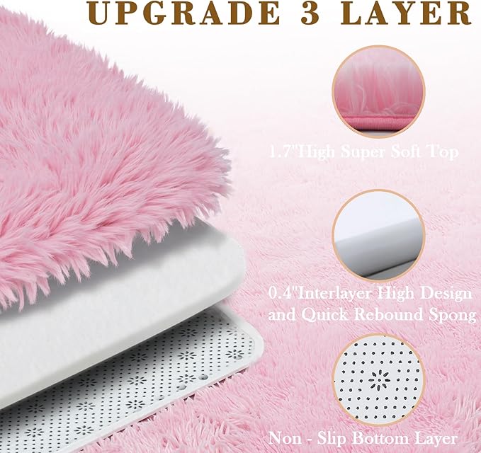 Super Soft Shaggy Area Rugs for Bedroom 4x6 Feet, Shaggy Plush Living Room Shag Furry Floor Rugs, Non-Shedding Indoor Rugs for Living Room Decor(4 x 6, Pink)