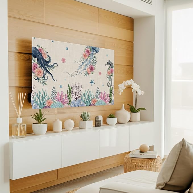 Sea Jellyfish Seahorse Octopus Indoor TV Cover, Elastic TV Screen Protector - Image 2