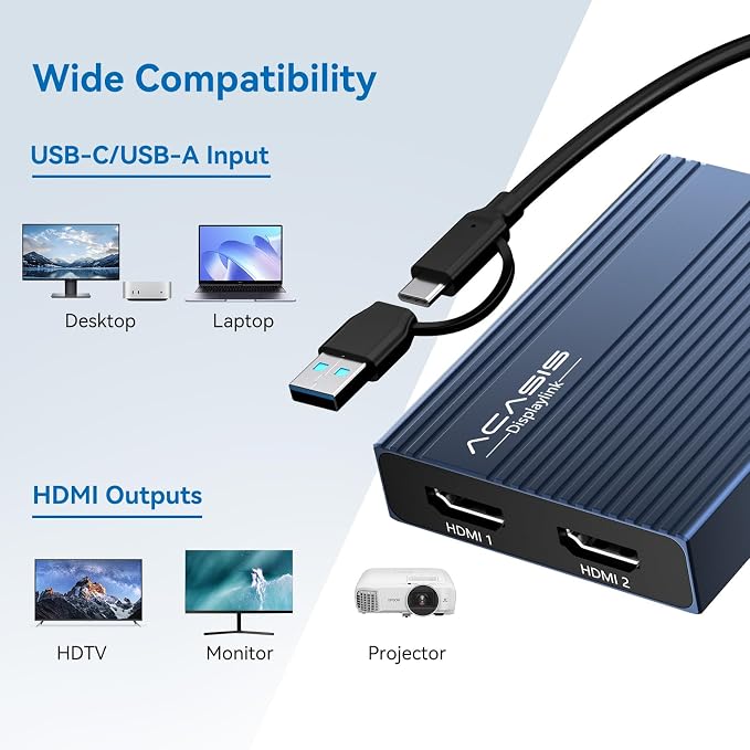 ACASIS USB C to Dual HDMI DisplayLink Adapter, 2 HDMI & 3 USB-A Ports, 100W PD - Image 8