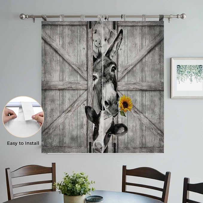 Funny Farm Animals Bathroom Curtains 63 Inch Length, Window Curtains Tab Top - Image 4
