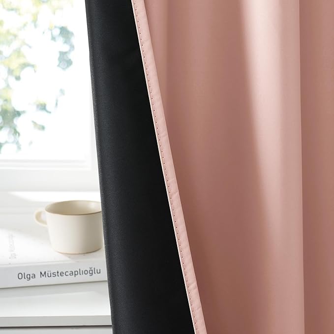 RYB HOME 100% Blackout Short Curtains for Small Window, Thermal Insulated Total Room Darkening Noise Reducing Curtains for Kitchen Bathroom Basement, 34 inches Wide by 48 inches Long, Peach Pink